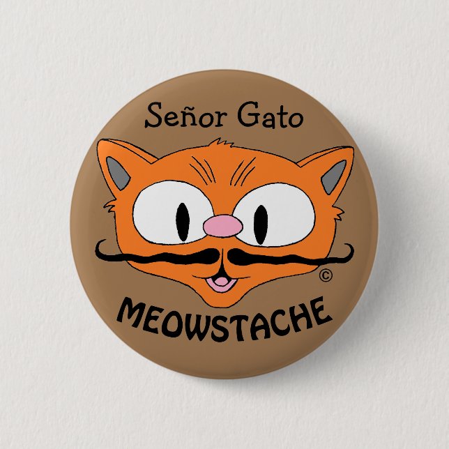 Macaron Rond 5 Cm MEOWSTACHE Chat Moustachu Señor Gato (Devant)