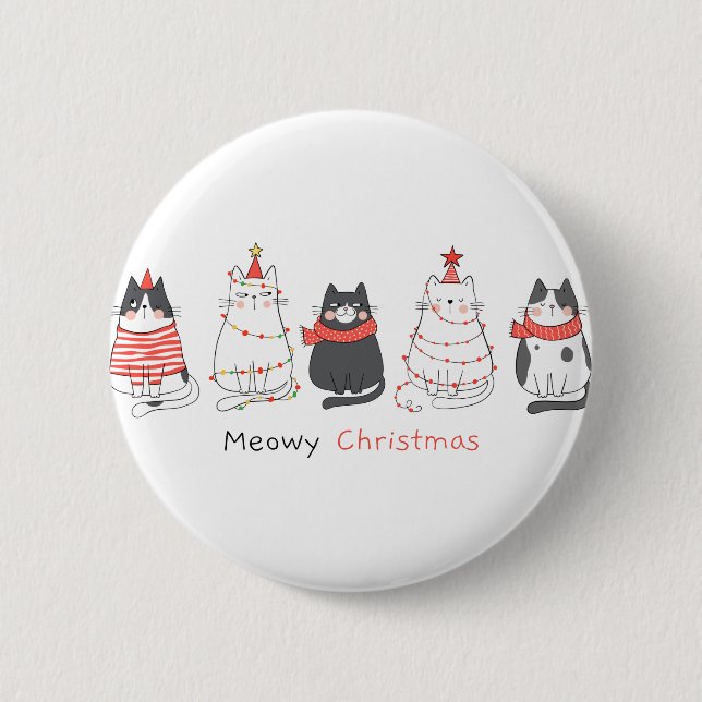 Macaron Rond 5 Cm Meowy Christmas Cats (Devant)