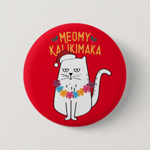 Macaron Rond 5 Cm Meowy Kalikimaka Funny Chat Santa Hat Noël