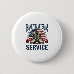 Macaron Rond 5 Cm Merci aux vétérans Bottes patriotiques Design vint