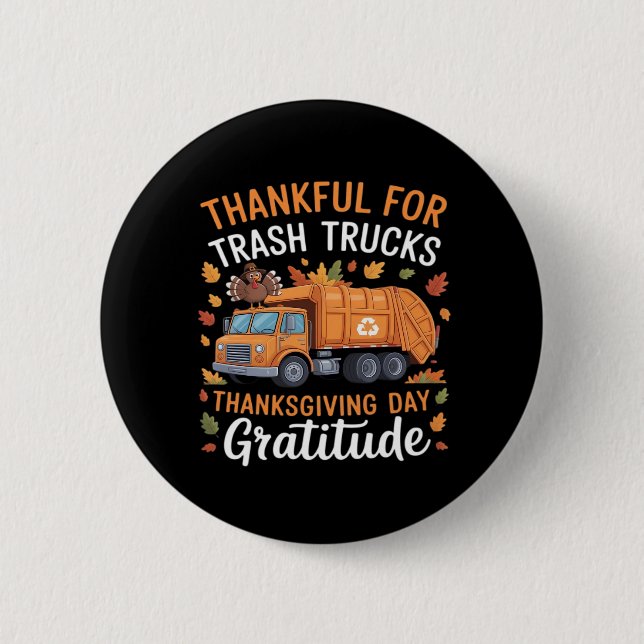 Macaron Rond 5 Cm Merci pour Recycle Camion Thanksgiving Jour Garbag (Devant)
