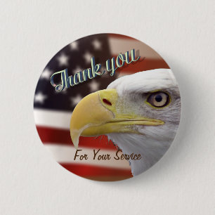 Macaron Rond 5 Cm Merci Pour Votre Service USA Eagle Pin Button