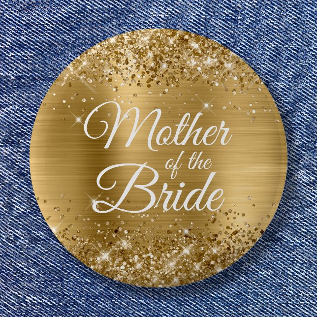 Macaron Rond 5 Cm Mère de la mariée Glittery Gold Foil (Mother of the Bride Glittery Gold Foil Button)