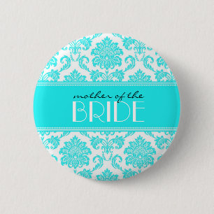 Macaron Rond 5 Cm Mère du bouton bleu de damassé de jeune mariée