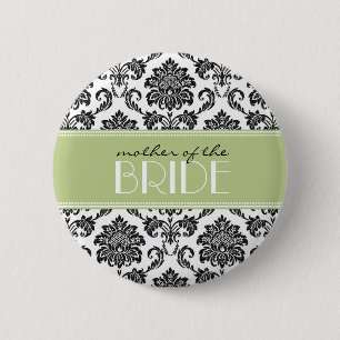 Macaron Rond 5 Cm Mère du bouton de damassé de jeune mariée en sauge
