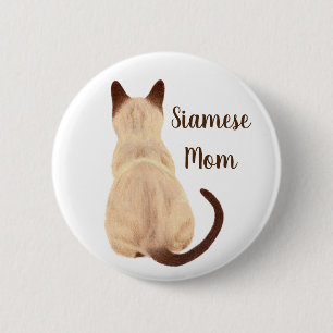 Macaron Rond 5 Cm Mère du chat siamois Sasha, vue arrière du chaton 