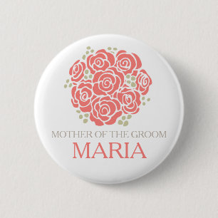 Macaron Rond 5 Cm Mère du marié corail posy mariage bouton épingle