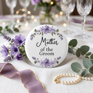 Macaron Rond 5 Cm Mère du Marié Fleurs Violettes Mariage