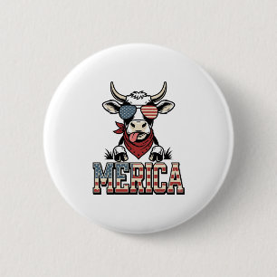 Macaron Rond 5 Cm Merica Graphique de gravure vintage vache patrioti