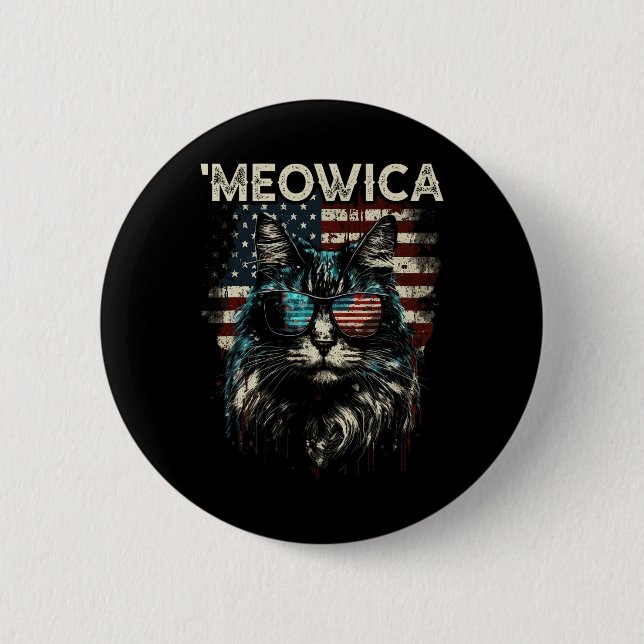 Macaron Rond 5 Cm Merica Patriotique Maine Coon Chat (Devant)