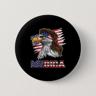 Macaron Rond 5 Cm Merica Shirt American Byld Eagle Mullet Étoiles Et