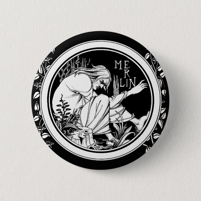 Macaron Rond 5 Cm Merlin imaginaire Art Nouveau (Devant)