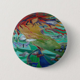 Macaron Rond 5 Cm Mermaid Nage avec Papillons Imaginaire Art