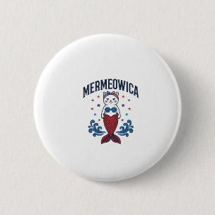 Macaron Rond 5 Cm Mermeowica Conception de T-shirt de Sirène de Chat