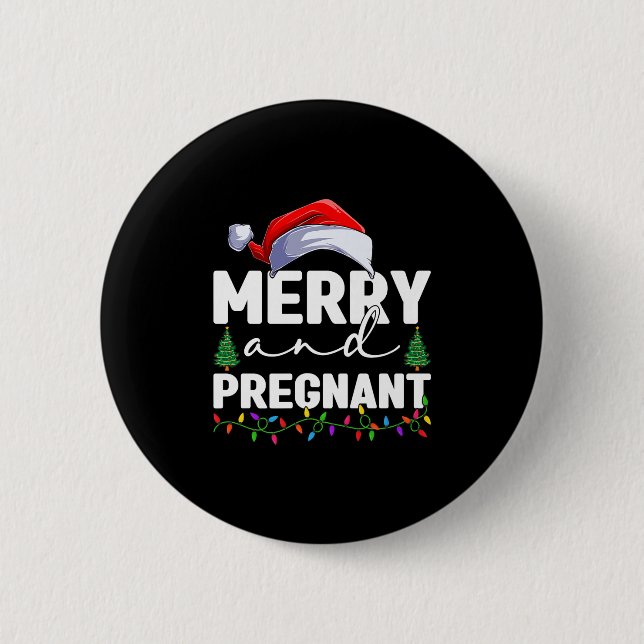 Macaron Rond 5 Cm Merry And Pregnant Christmas Pregnancy Announcemen (Devant)
