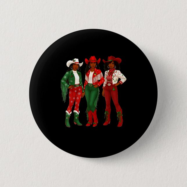 Macaron Rond 5 Cm Merry Christmas African American Afro Cowgirl West (Devant)