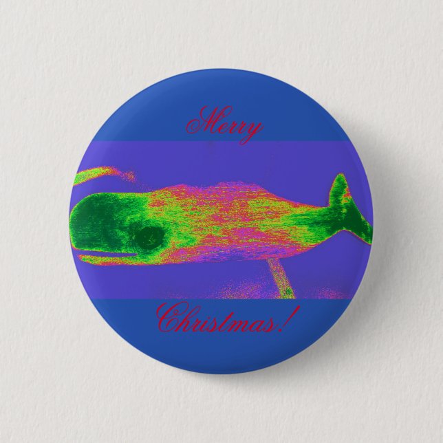 Macaron Rond 5 Cm Merry Christmas baleine bouton rouge/vert (Devant)
