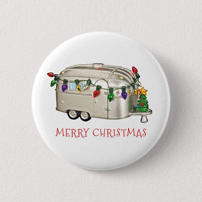 Macaron Rond 5 Cm Merry Christmas Camping Trailer (Devant)