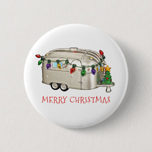 Macaron Rond 5 Cm Merry Christmas Camping Trailer