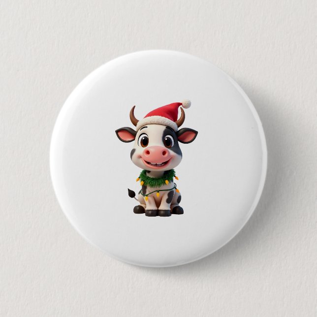 Macaron Rond 5 Cm Merry Christmas Cow Santa Christmas Lights Cow Xma (Devant)