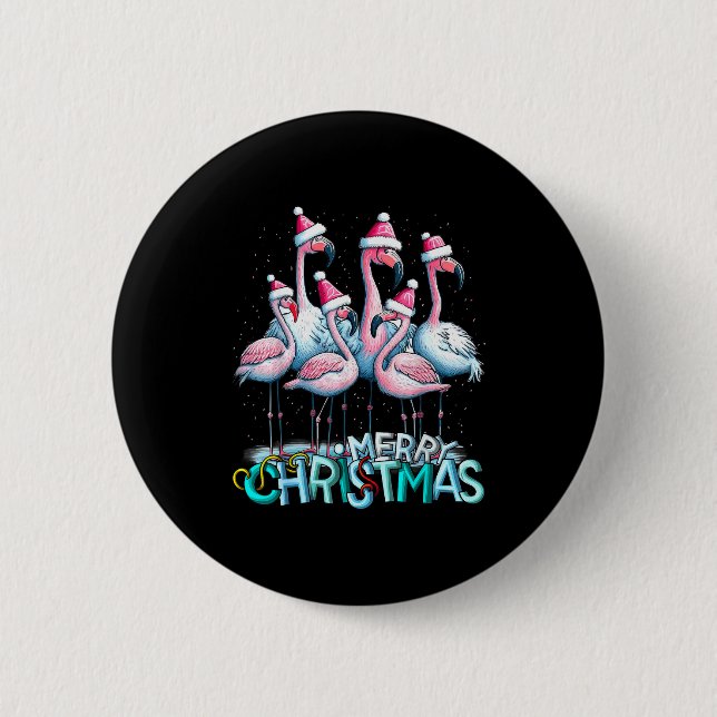 Macaron Rond 5 Cm Merry Christmas Flamingo Squad Trocal Style  (Devant)