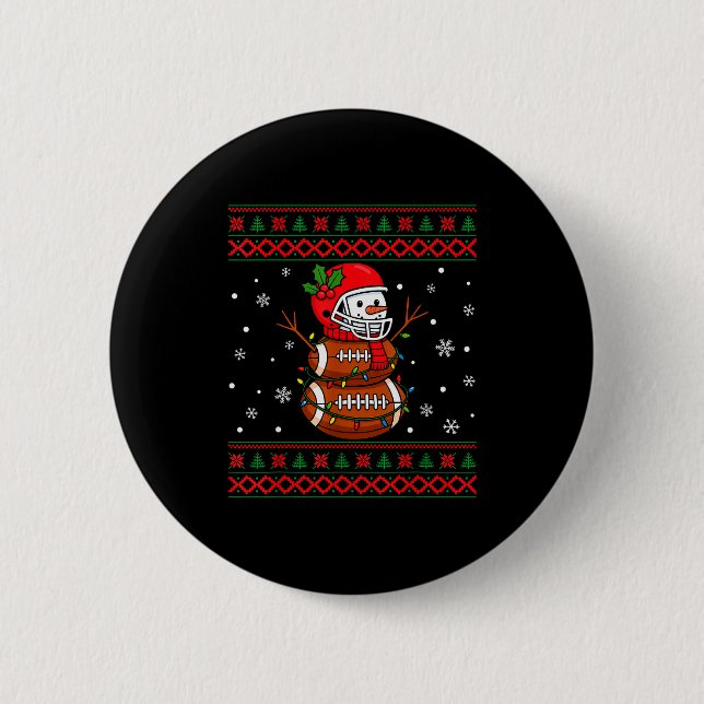 Macaron Rond 5 Cm Merry Christmas Football Snowman Holiday Ugly Xmas (Devant)
