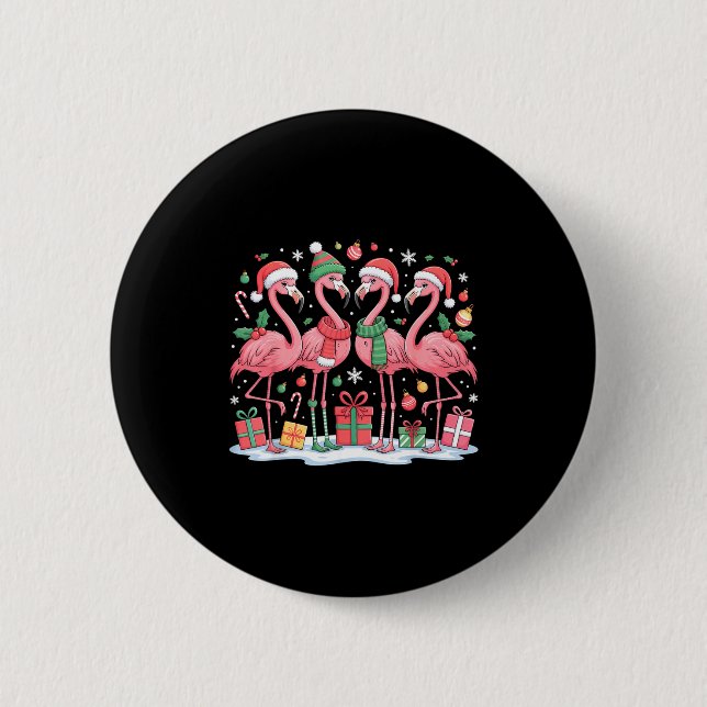 Macaron Rond 5 Cm Merry Christmas Hat Santa Flamingo Light Christmas (Devant)