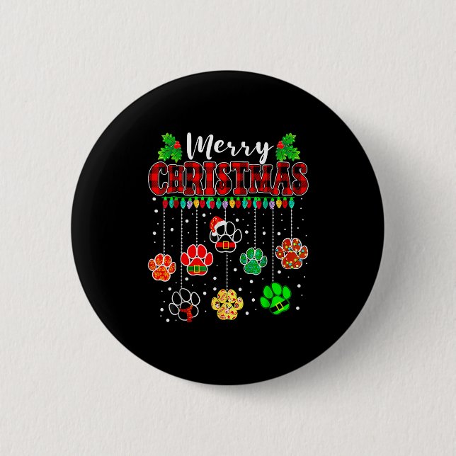 Macaron Rond 5 Cm Merry Christmas Lights Dog Paw Xmas  (Devant)