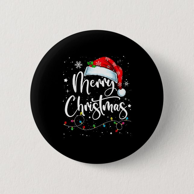 Macaron Rond 5 Cm Merry Christmas Lights Santa Hat Xmas Family Match (Devant)