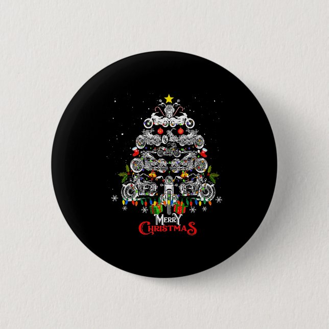 Macaron Rond 5 Cm Merry Christmas Motorcycle Tree Christmas Lights B (Devant)