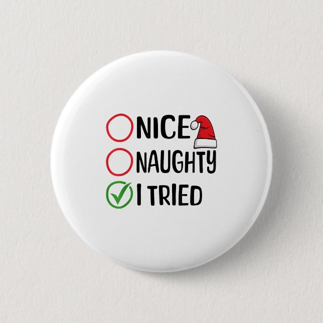Macaron Rond 5 Cm Merry Christmas Nice Naughty I Tried Christmas Lis (Devant)