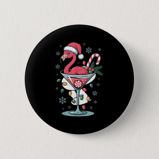 Macaron Rond 5 Cm Merry Christmas Nk Flamingo Wine Drinking Lights X (Devant)