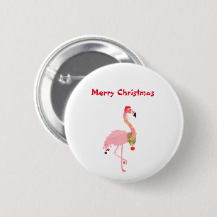 Macaron Rond 5 Cm Merry Christmas Pink Flamingo Santa Hat