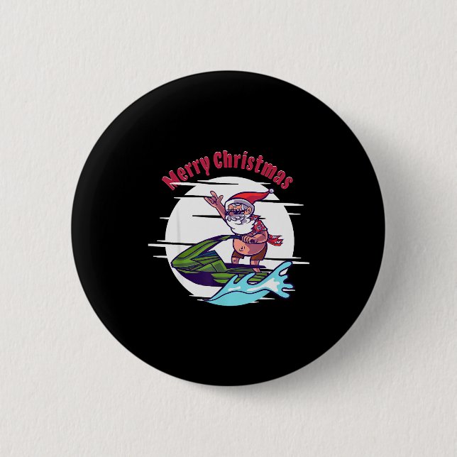 Macaron Rond 5 Cm Merry Christmas Santa Jet Ski Watersrts  (Devant)