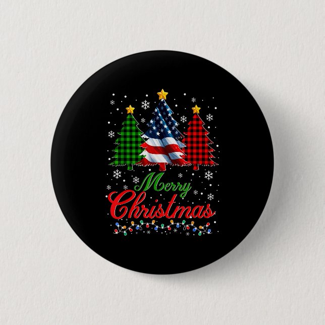 Macaron Rond 5 Cm Merry Christmas Tree Plaid Us Flag Snowflake Xmas  (Devant)