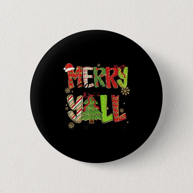 Macaron Rond 5 Cm Merry Christmas Y’all Southern Christmas Tree Girl (Devant)