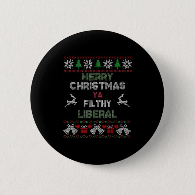 Macaron Rond 5 Cm Merry Christmas Ya Filthy Liberal Ugly Knit Funny  (Devant)