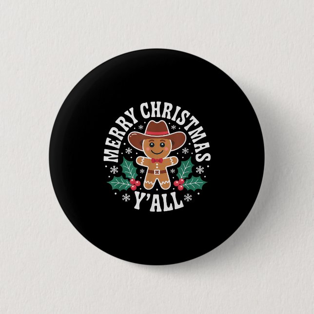 Macaron Rond 5 Cm Merry Christmas Yall Gingerbread Cowboy Howdy West (Devant)