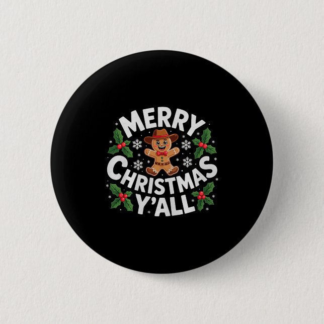 Macaron Rond 5 Cm Merry Christmas Yall Gingerbread Cowboy Howdy West (Devant)