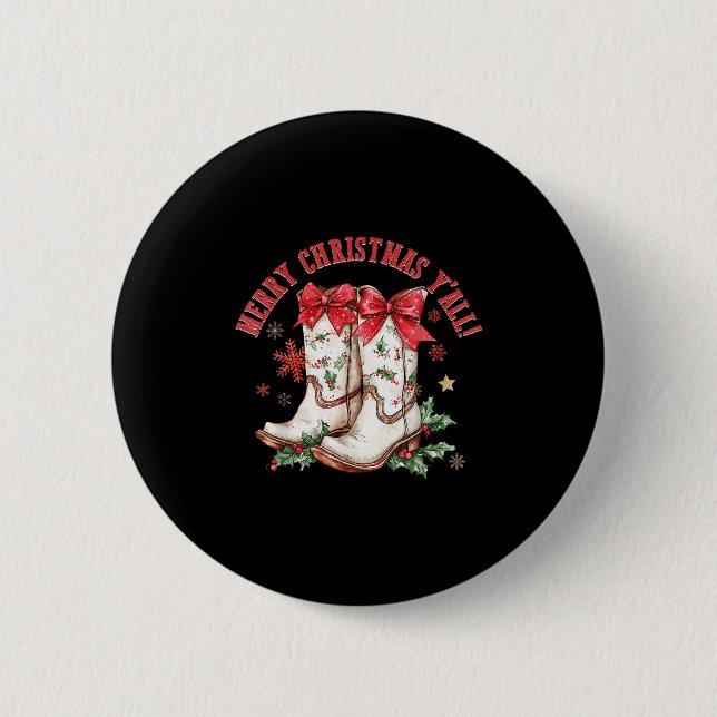Macaron Rond 5 Cm Merry Christmas Y'all Howdy Christmas Boots Cowgir (Devant)
