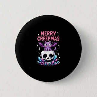 Macaron Rond 5 Cm Merry Creepmas Cat Pastel Goth Christmas Skull T-S