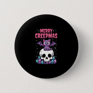 Macaron Rond 5 Cm Merry Creepmas Cat Pastel Goth Christmas Skull T-S