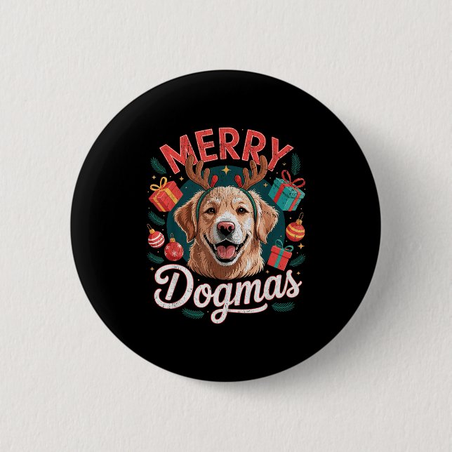 Macaron Rond 5 Cm Merry Dogmas Funny Dog Santa Hat Christmas Xmas  (Devant)