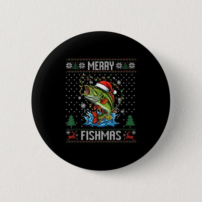 Macaron Rond 5 Cm Merry Fishmas B Fish Fishing Christmas Ugly Sweate (Devant)
