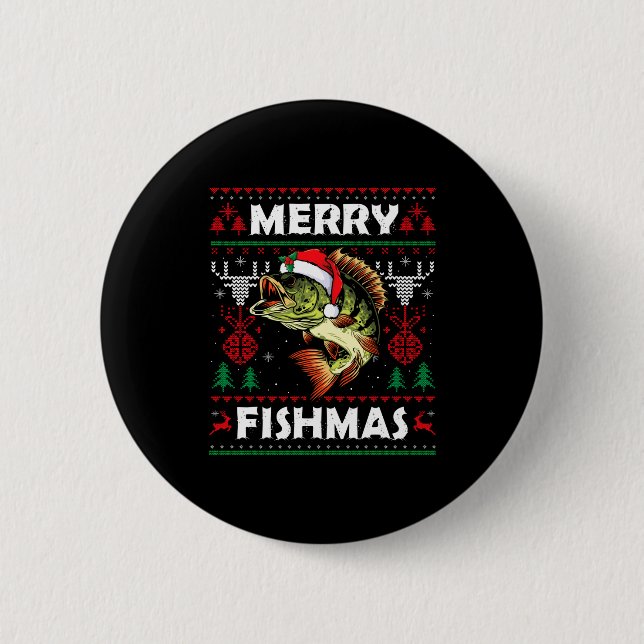 Macaron Rond 5 Cm Merry Fishmas B Fish Fishing Christmas Ugly Sweate (Devant)