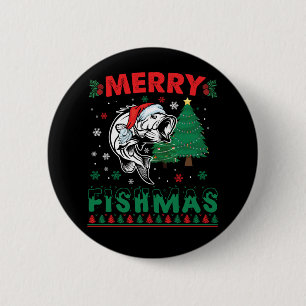 Macaron Rond 5 Cm Merry Fishmas Pêche Papa Pêcheur Pêcheur Noël
