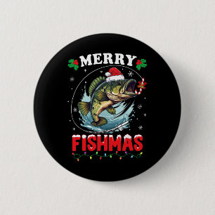 Macaron Rond 5 Cm Merry Fishmas Poisson Drôle Pêche Noël Papa Hommes