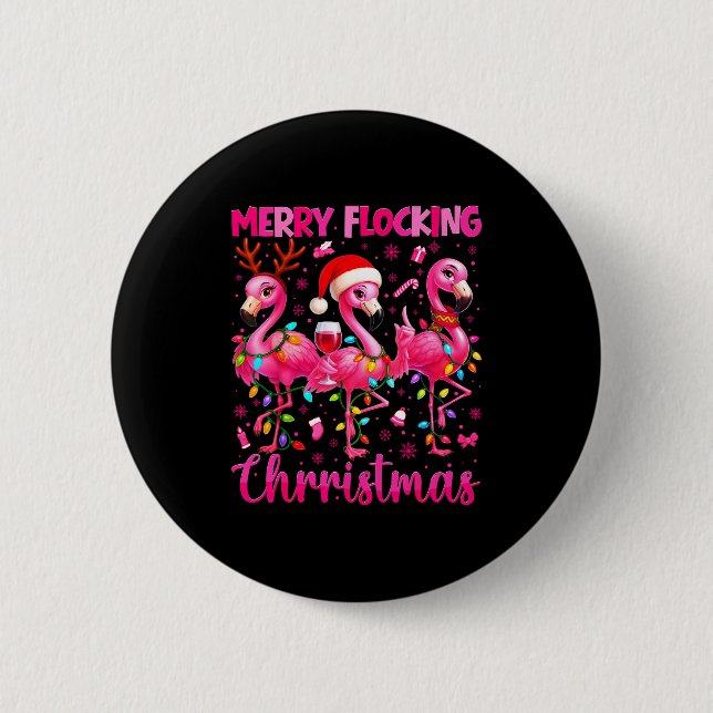 Macaron Rond 5 Cm Merry Flocking Christmas Flamingo Drink Pjs Xmas M (Devant)