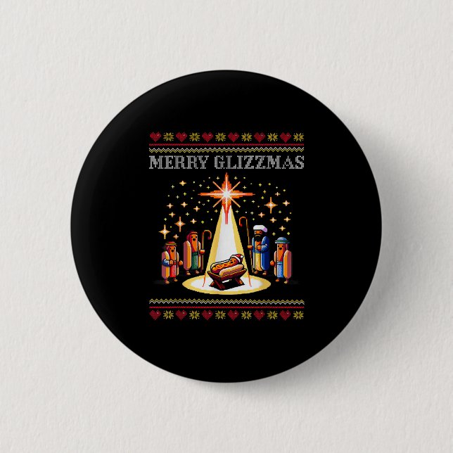Macaron Rond 5 Cm Merry Glizzmas Tacky Funny Merry Christmas Hot Dog (Devant)
