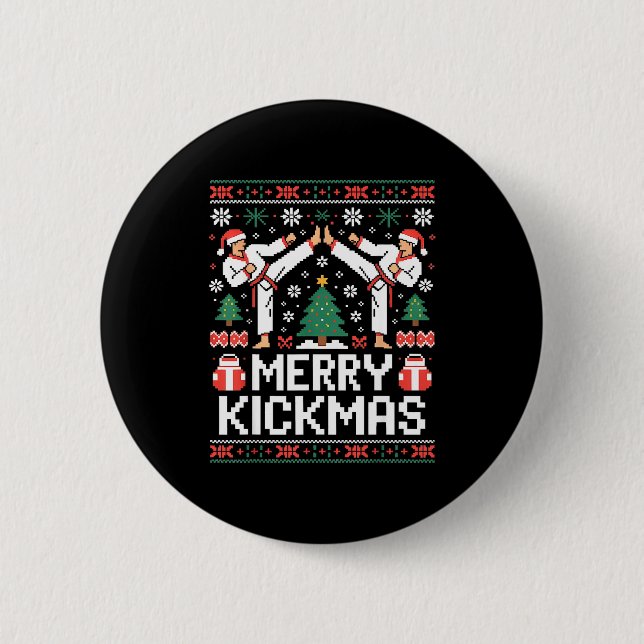 Macaron Rond 5 Cm Merry Kickmas Karate Jiu Jitsu Ugly Christmas Desi (Devant)